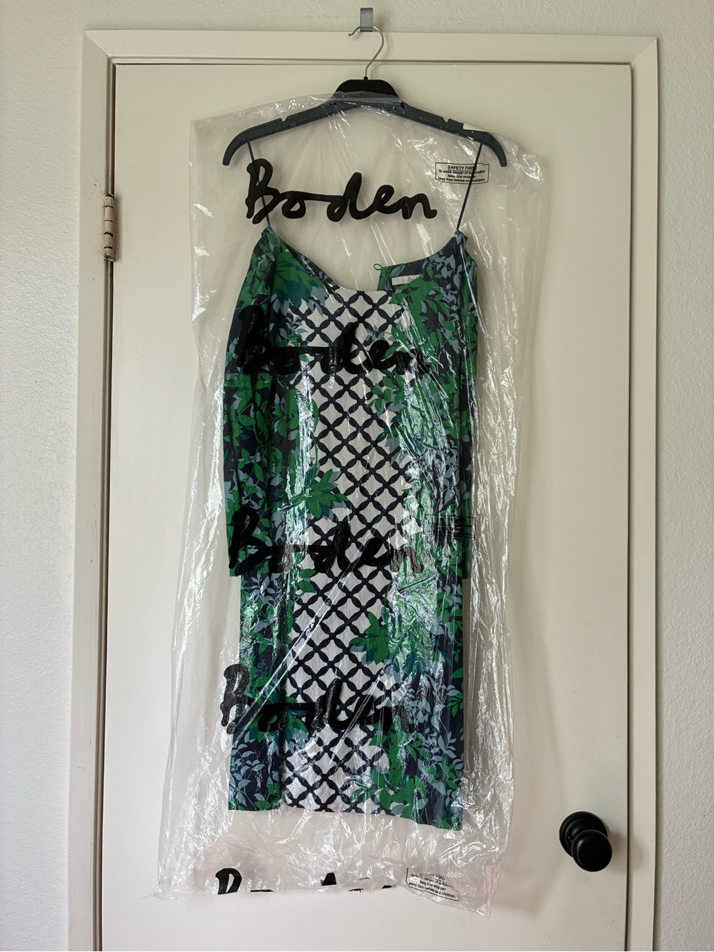 Boden Green & Navy Botanical Lattice Slip Dress